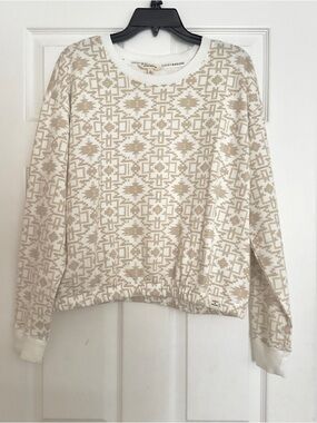 NWT Lucky Brand Women’s Cream & Tan Aztec Pattern Pullover Sweatshirt